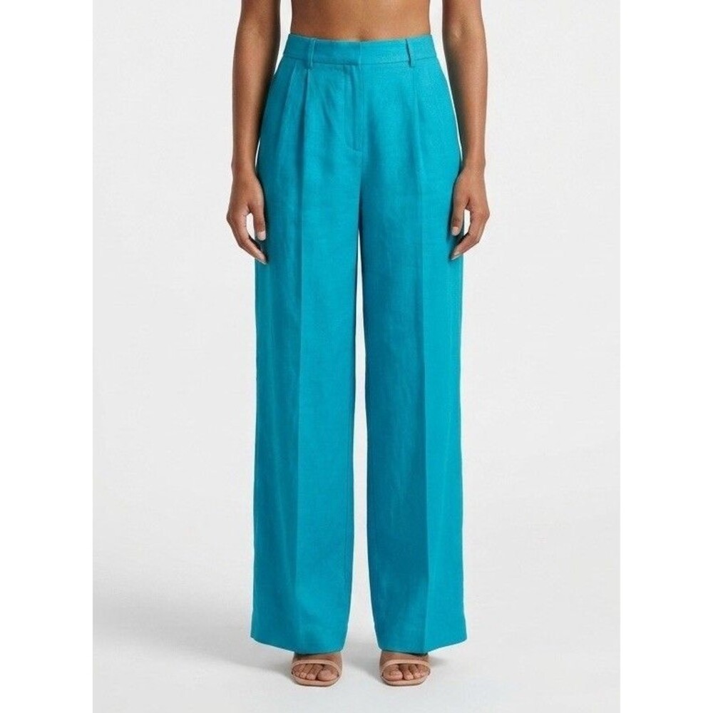 Zara Linen Blend High Rise Wide Leg Turquoise Blue Pants Women’s Small NWT
